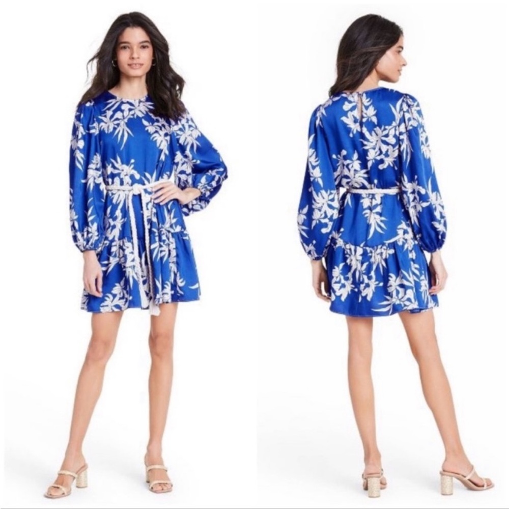 NWOT Alexis X Target Blue Puff Sleeve Pattern Dress Sz XXS